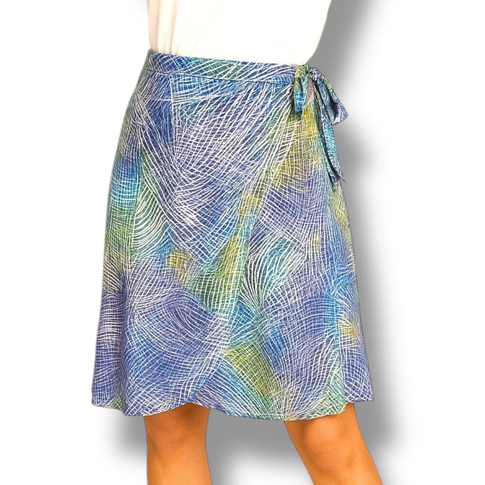 Jams World Hibiki It’s A Wrap Skirt XL Abstract Print Blue Green Yellow Resort